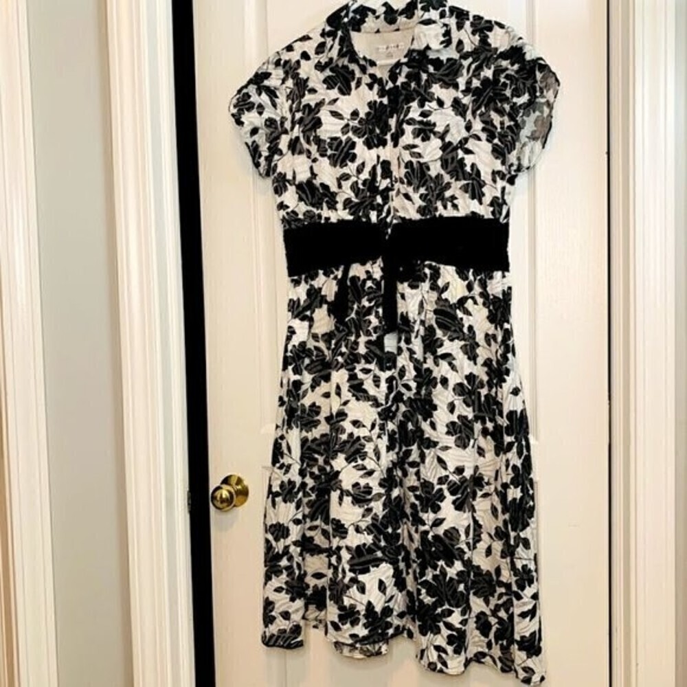 Sandra Darren Floral Tie Wide Waist Short Sleeve Casual Summer Party Dress - Picture 2 of 15